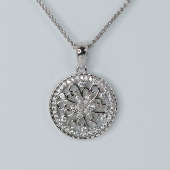 Sterling Silver/CZ Circle Pendant and Chain